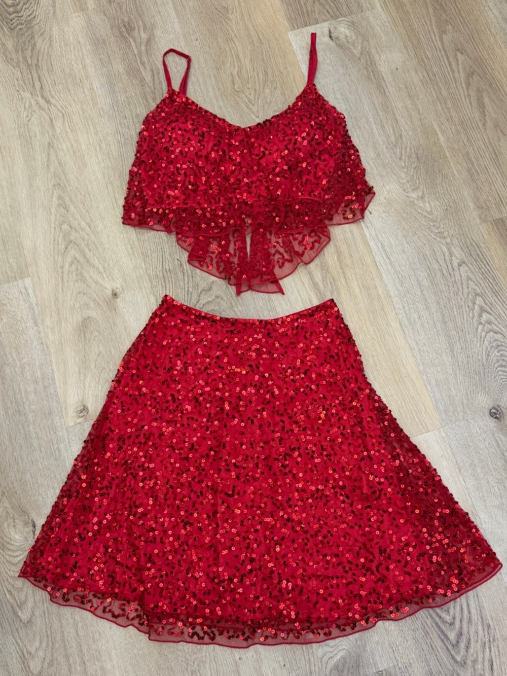 Ashley Lauren Red Sequin Two-Piece Cocktail Set